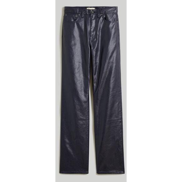 Madewell Coated 90s Straight Midnight Blue Foil Trendy Jeans US Women's 25 New - Picture 1 of 5